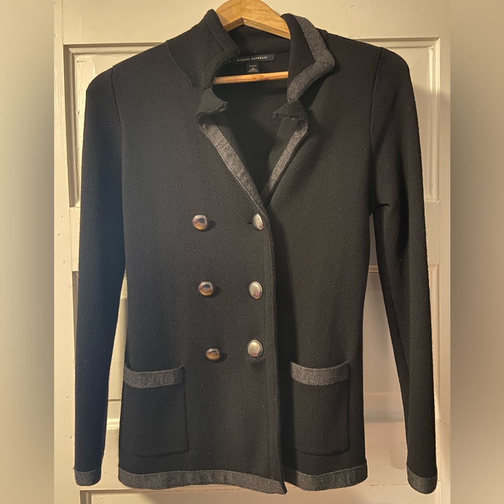 Elegant Black Double-Breasted Women's sweater pea coat